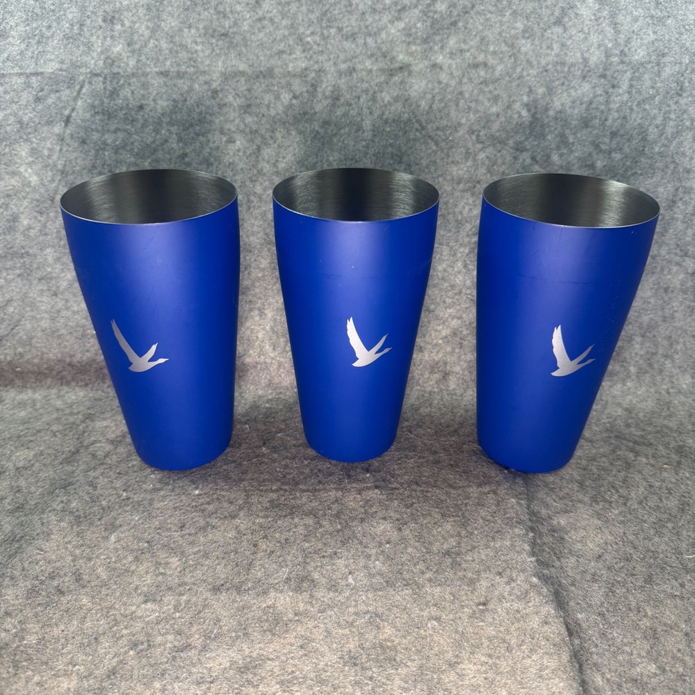Grey Goose Vodka Blue Metal Tumbler Set of 3 Stainless Steel Barware Cups